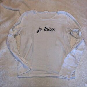 Adika Top Long Sleeve White Je T'aime Crew Neck French I love You Size Small